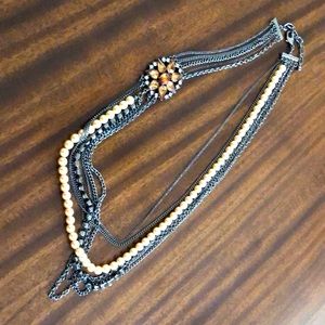 antique silver layered necklace with embellishment & pearls